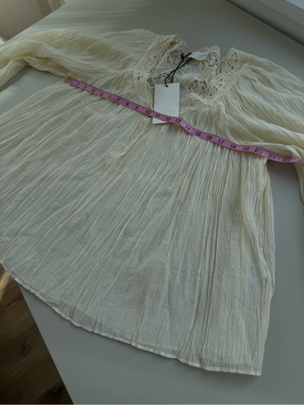 NWT Zara ZW Collection Embroidered Crinkle Blouse Ecru M - Picture 8 of 12